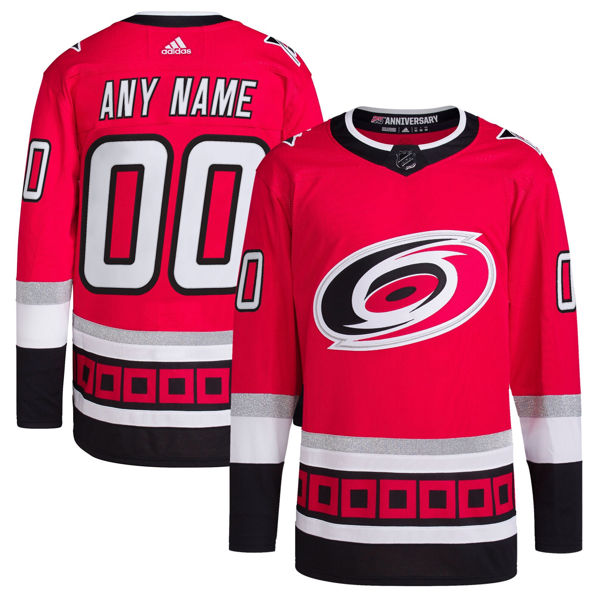 Men's Carolina Hurricanes adidas Red 25th Anniversary Primegreen Authentic Pro Custom Jersey