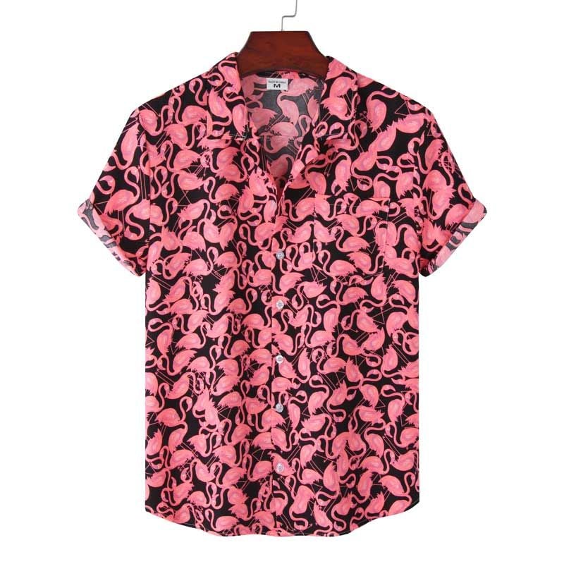 Flamingo Pink High Quality Unisex Hawaii Print Aloha Short Sleeve Casual Shirt Ha55058