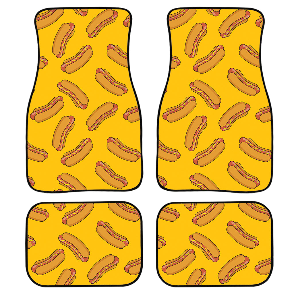 Yellow Hot Dog Pattern Print Front And Back Car Floor Mats, Front Car Mat