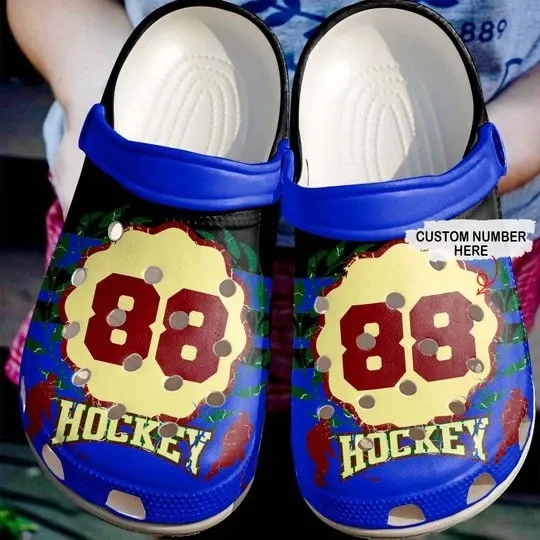 Just A Hockey Lover Blue Personalize Clog Custom Crocss Clog Number On Sandal Fashion Style Comfortable For Women Men Kid