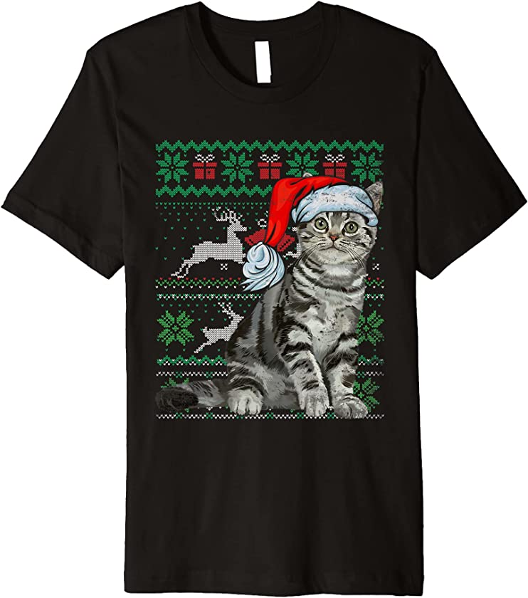 Ugly Christmas Cat Santa Hat Scarf Holiday Cute Xmas Premium T-Shirt