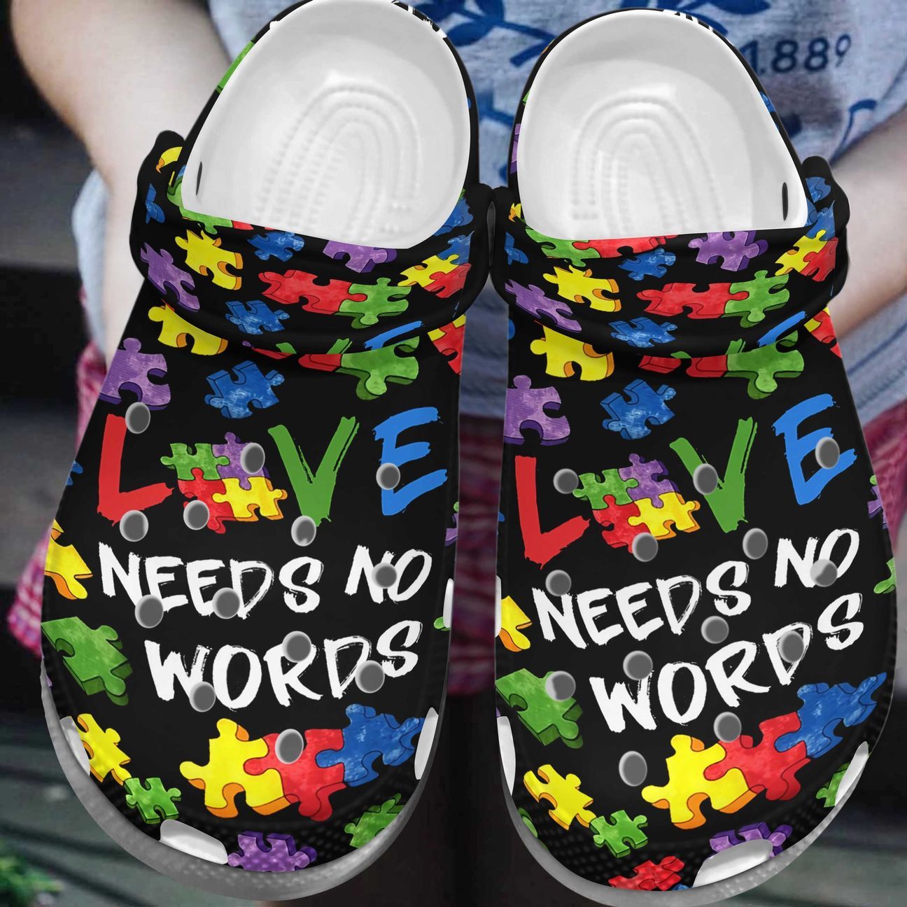 Autism Personalized Clog, Custom Name, Text, Color, Number Fashion Style For Women, Men, Kid, Print 3D Love Needs No Words 4