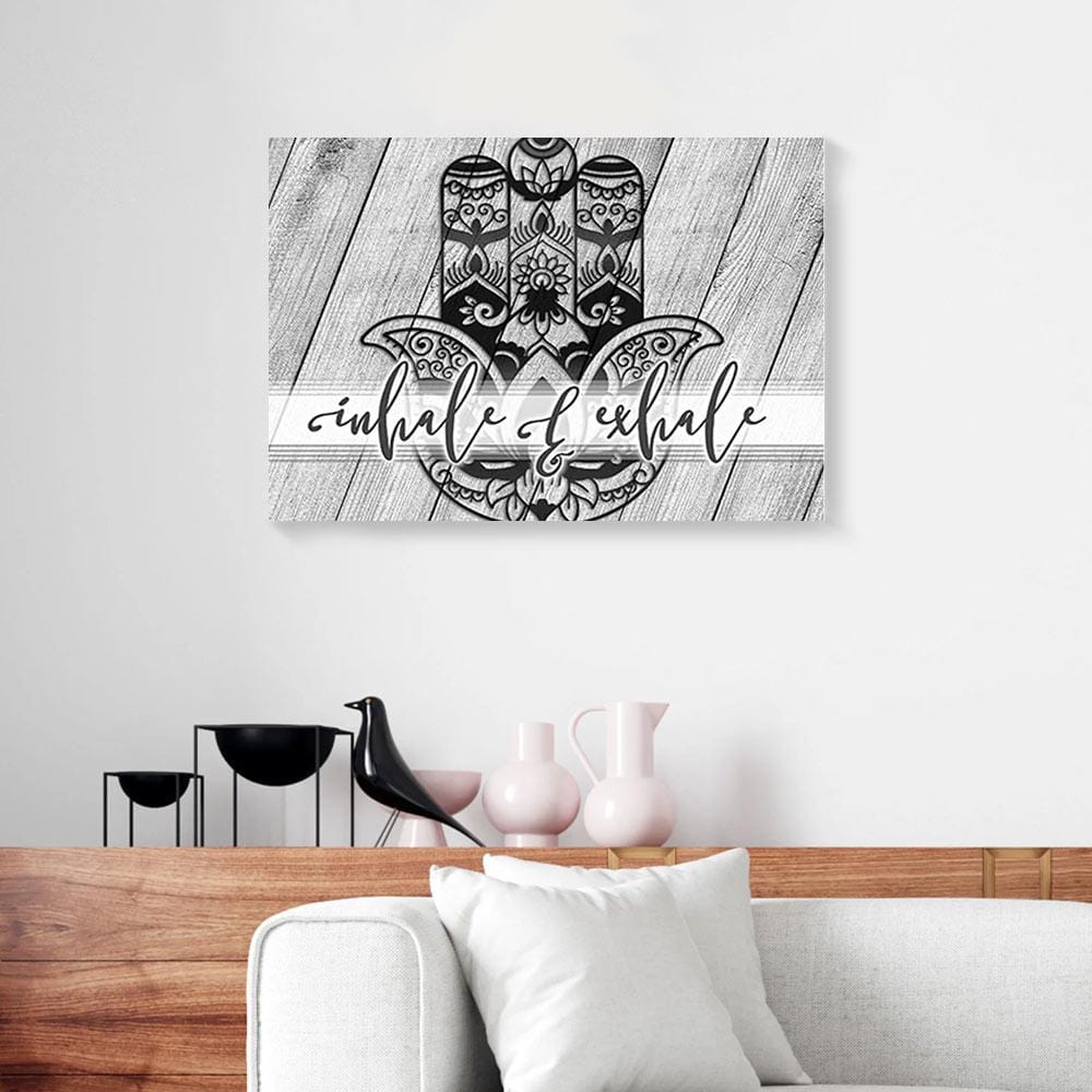 Canvas Prints Boho Inhale & Exhale Flower Grey Wood Frame Yoga Canvas Wall Art Home Decor