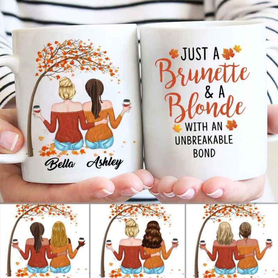 Fall Season Blonde And Brunette Besties Personalized Mug