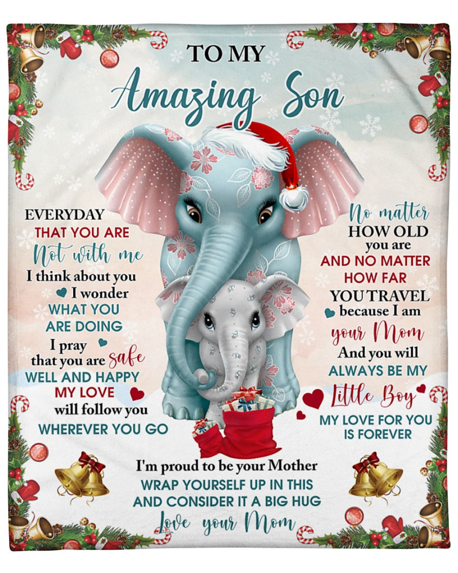 Tmarc Tee To My Son From Mom Love Elephant – Premium Fleece Blanket