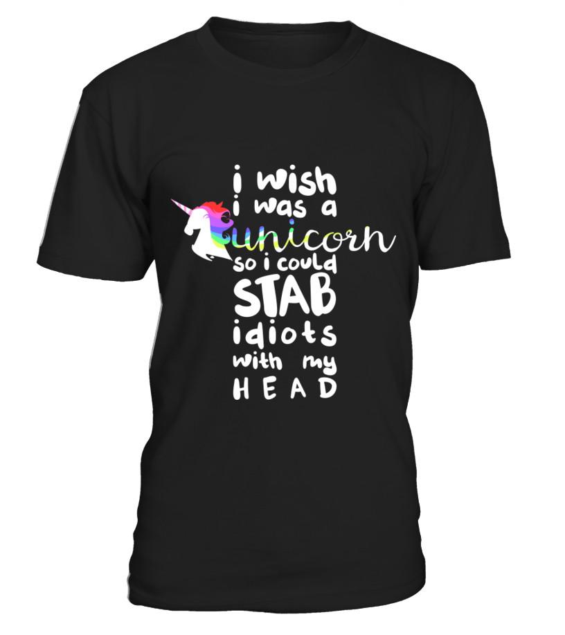 Wish I Was A Unicorn Funny Humor Animal T Shirt T Shirts C-Aqd2S