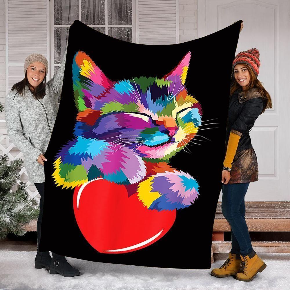 Cute Cat Gift For Kitten Lovers Printed Fleece Blanket