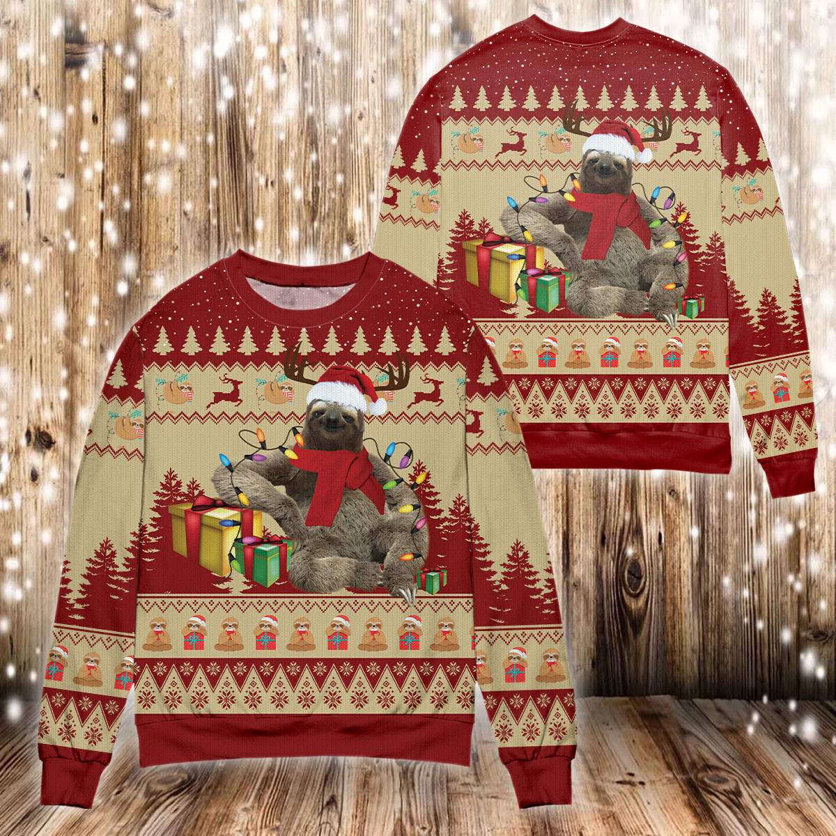 Happy Sloth With Christmas Gift Sweater #91221L