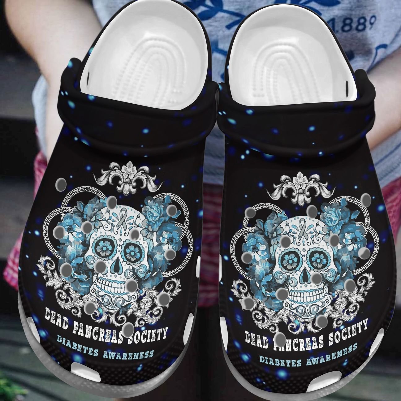 Diabetes Personalized Clog, Custom Name, Text, Color, Number Fashion Style For Women, Men, Kid, Print 3D Diabetes Awareness Skull