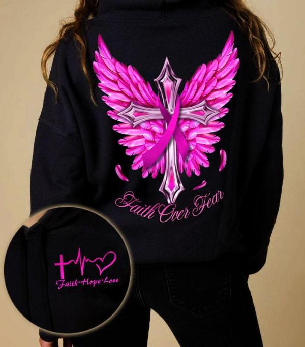 Faith Over Fear Faith Hope Love Breast Cancer Awareness Pink Ribbon Cross Angel Wings Cross Heartbeat Breast Cancer 3D Clothes