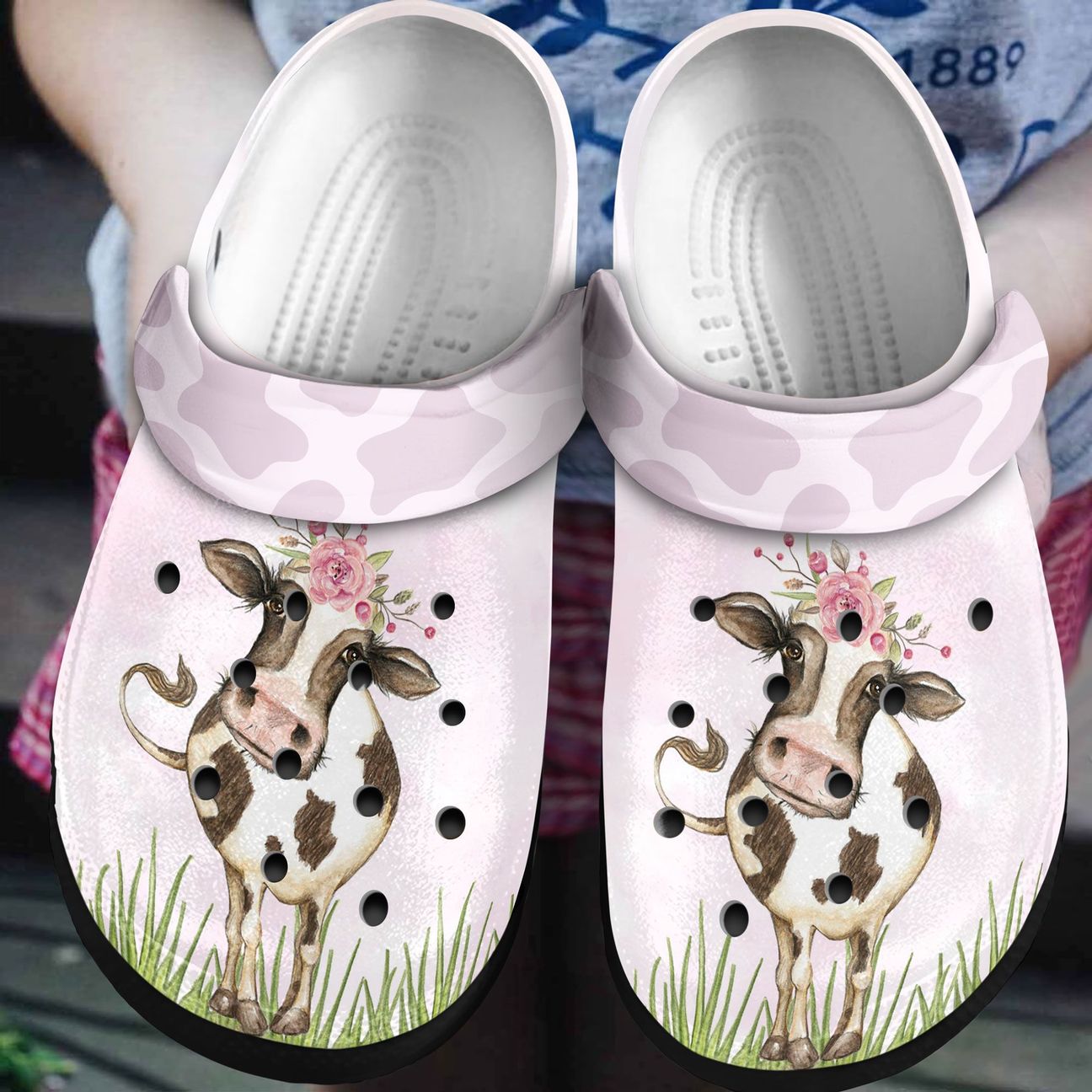 Cow Personalized Clog, Custom Name, Text, Color, Number Fashion Style For Women, Men, Kid, Print 3D Grass Field