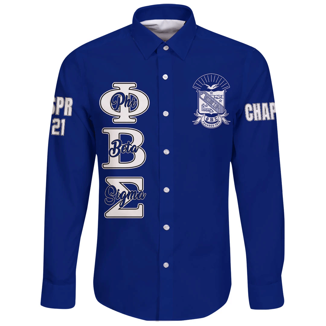 Wonderprint Shirt Personalized Phi Beta Sigma Blue Long Sleeve Button Shirt Lt10