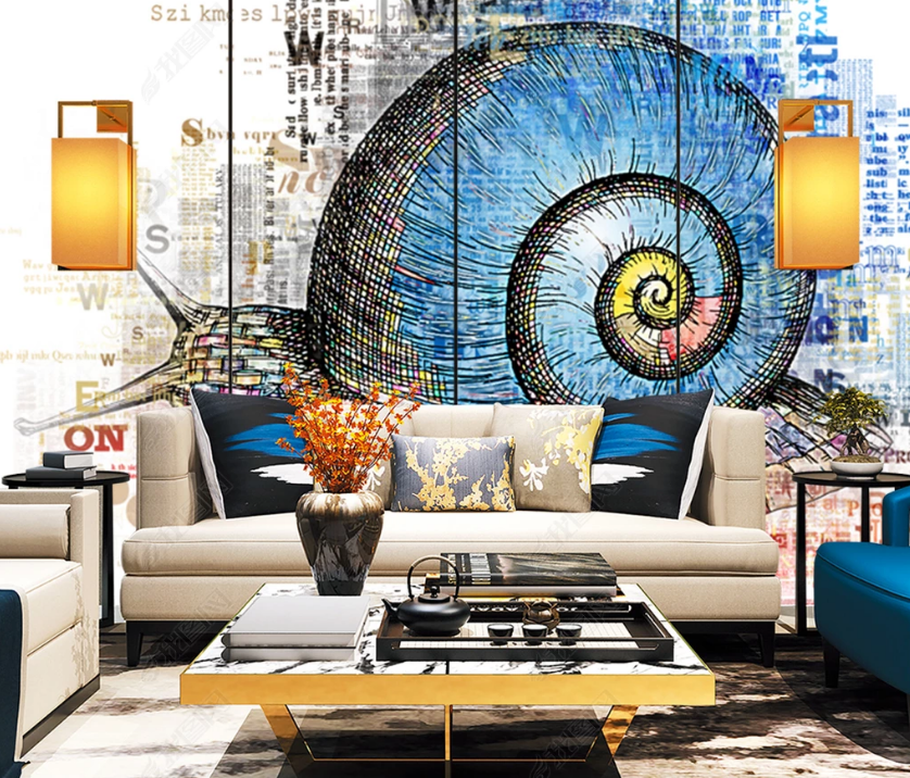 3D Retro Animal Blue Snail Wall Mural Wallpaper Lqh 154