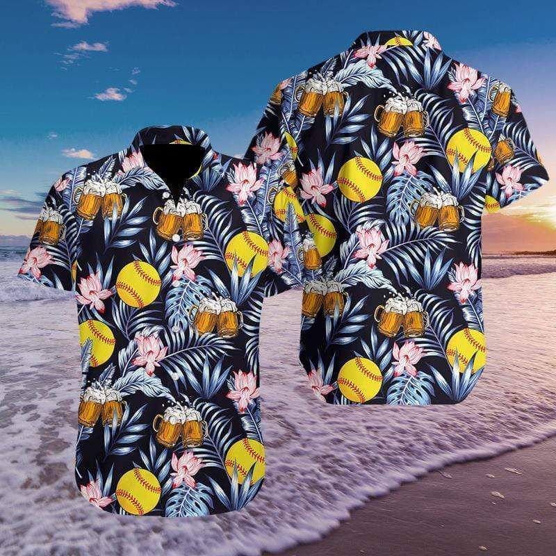 Shop Softball And Beer Tropical Hawaii Aloha Shirts Ha34049