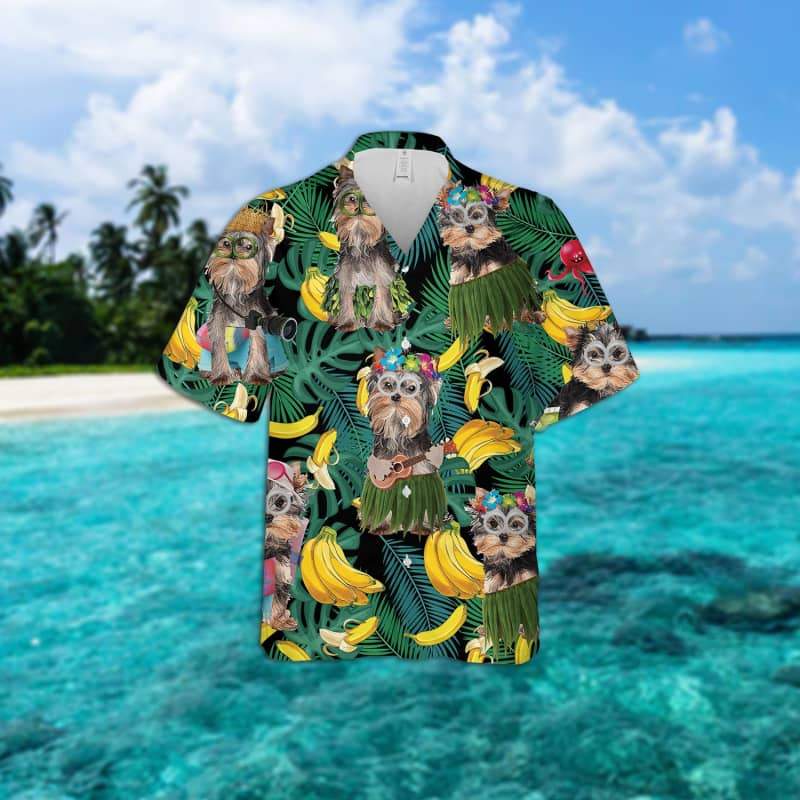 Yorkie Hawaii Summer Hawaii Unisex Print Aloha Short Sleeve Casual Shirt Ha23