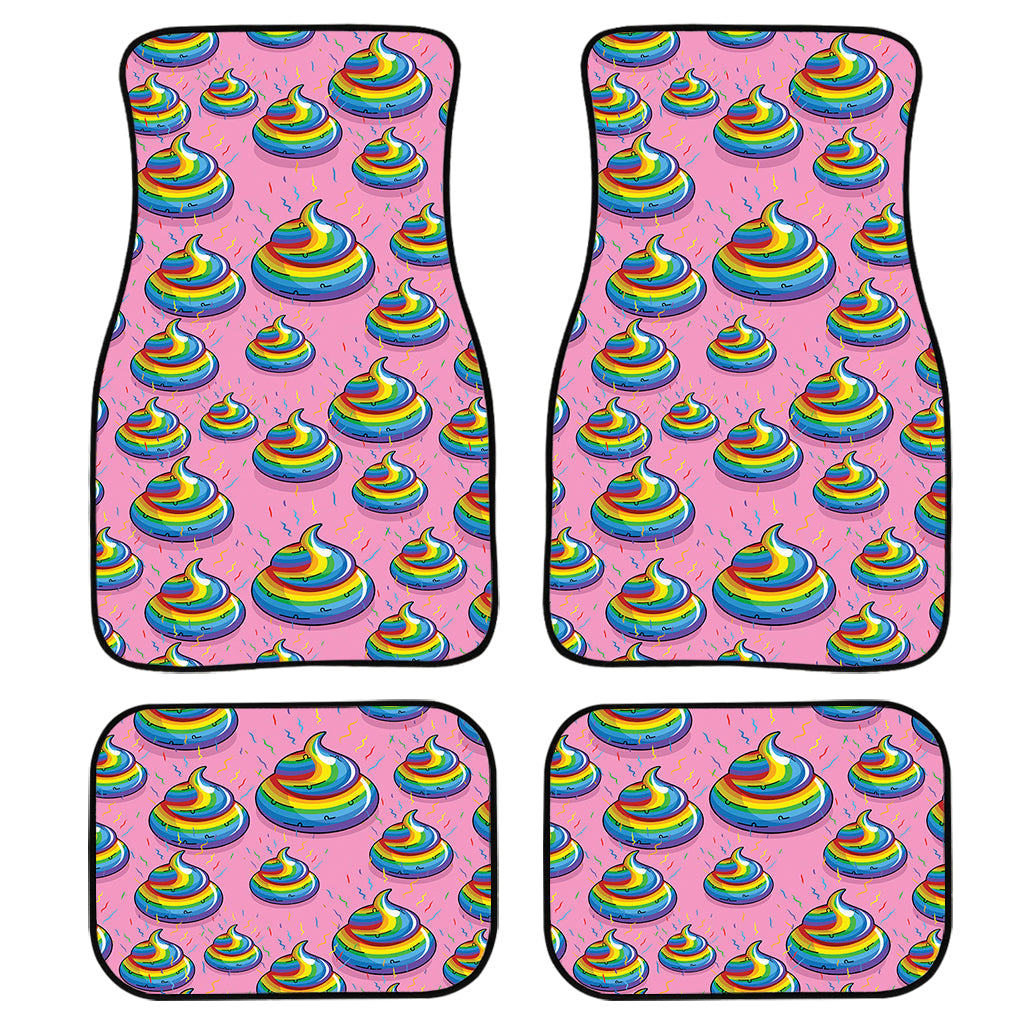 Rainbow Poop Pattern Print Front And Back Car Floor Mats, Front Car Mat