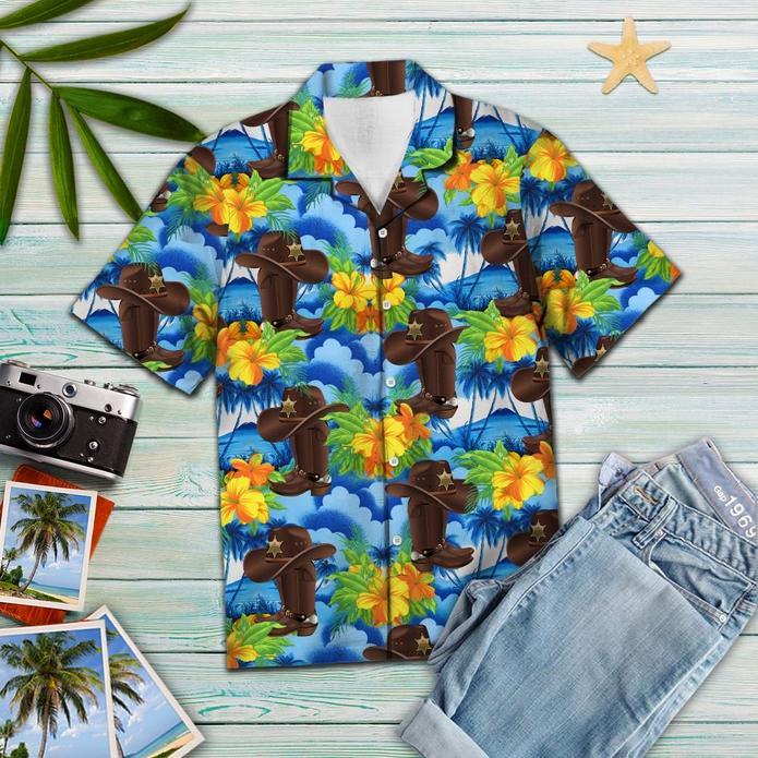 Vintage Cowboy Hibiscus Tropical Hawaii Shirt 131 Ha109114