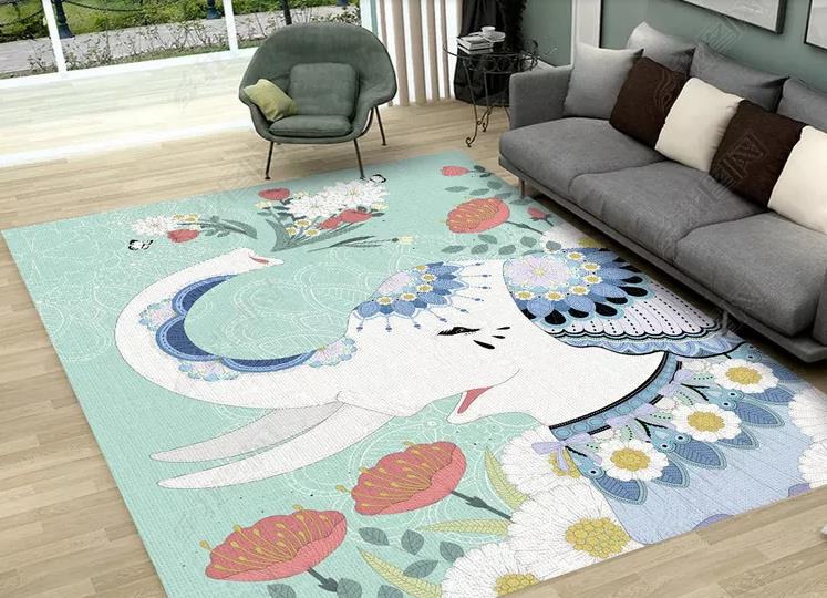 3D Cartoon Elephant Green Non-Slip Rug Mat 245