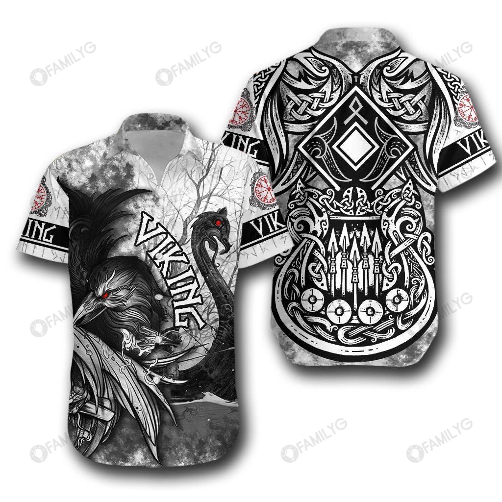 Viking Shirts – Nordic Viking Raven And Drakkar – Viking Hawaiian Shirt Summer Hawaiian For Men, Women, Couple