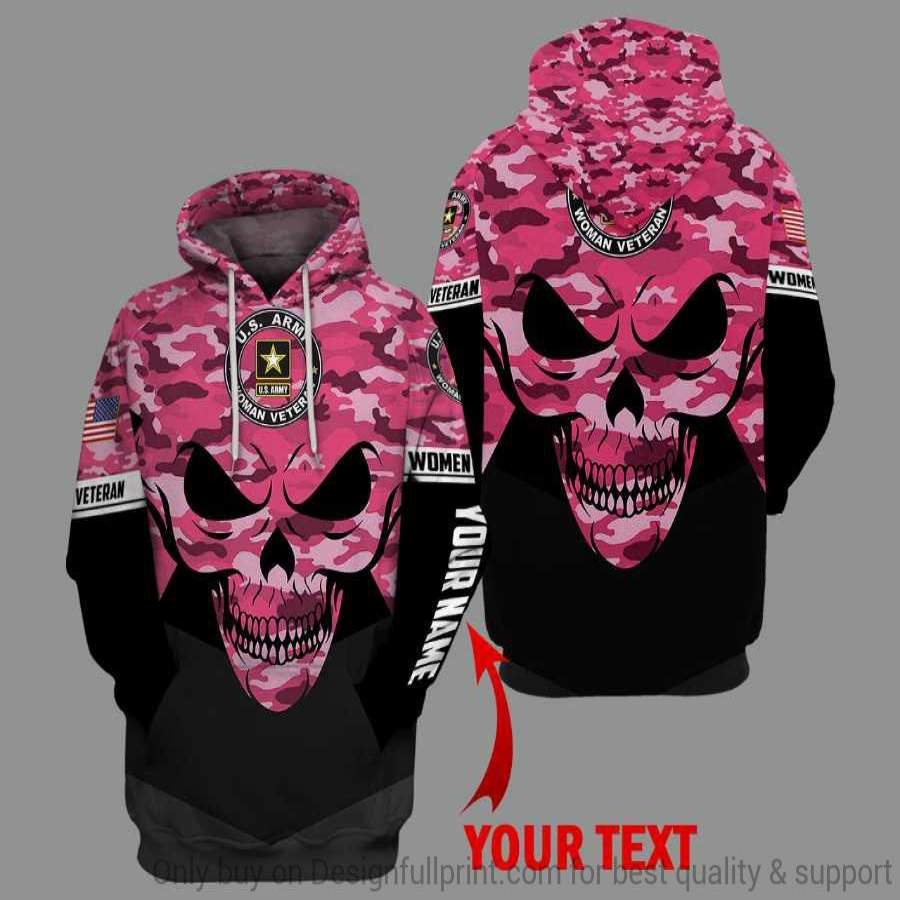 Personalized Pink Skull Women Veteran US Unisex Size Hoodie