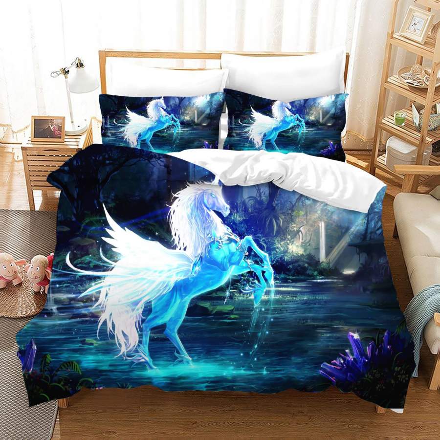 3D Blue Lake Dreamlike Unicorn Quilt Cover Set Bedding Set Duvet Cover Pillowcases JN1002