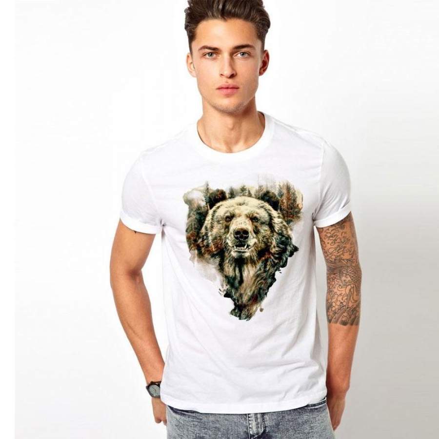 West Bear T-shirt Men’s Top Tees Hip Hop Casual O-neck Short Sleeve Forest T Shirt Plus Size S-3XL