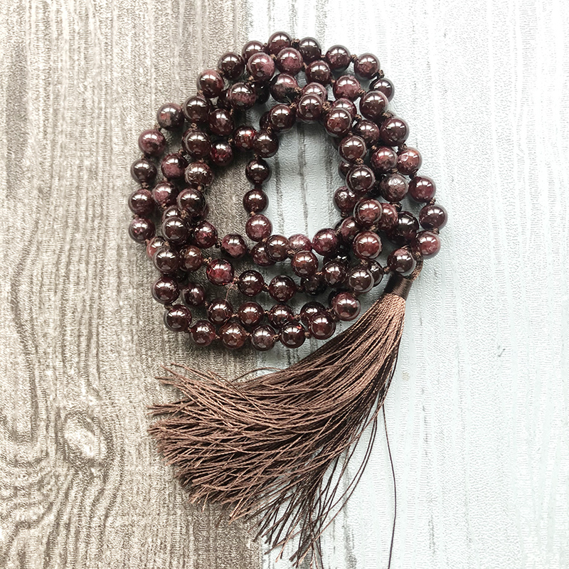 108 Prayer Beads Mala Necklace Handmade Knotted Garnet Long Necklaces For Women Buddhist Tassel Jewelry alx