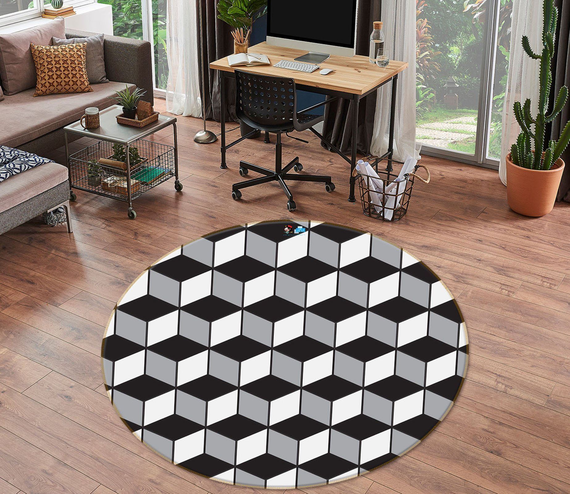 3D Black White Cube 74161 Round Rug – Round Carpet Home Decor