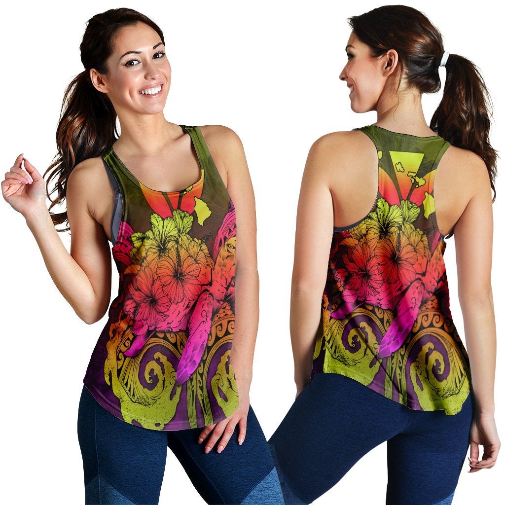 Hawaiian Turtle Wave Polynesian Racerback Tank Hey Style Pinky Ah Ha46164