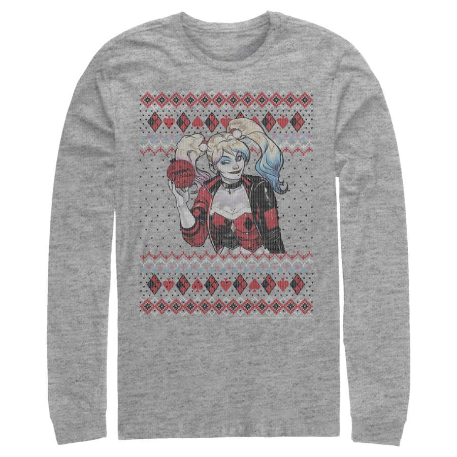 Batman Men’s Ugly Christmas Harley Quinn  Long Sleeve Shirt