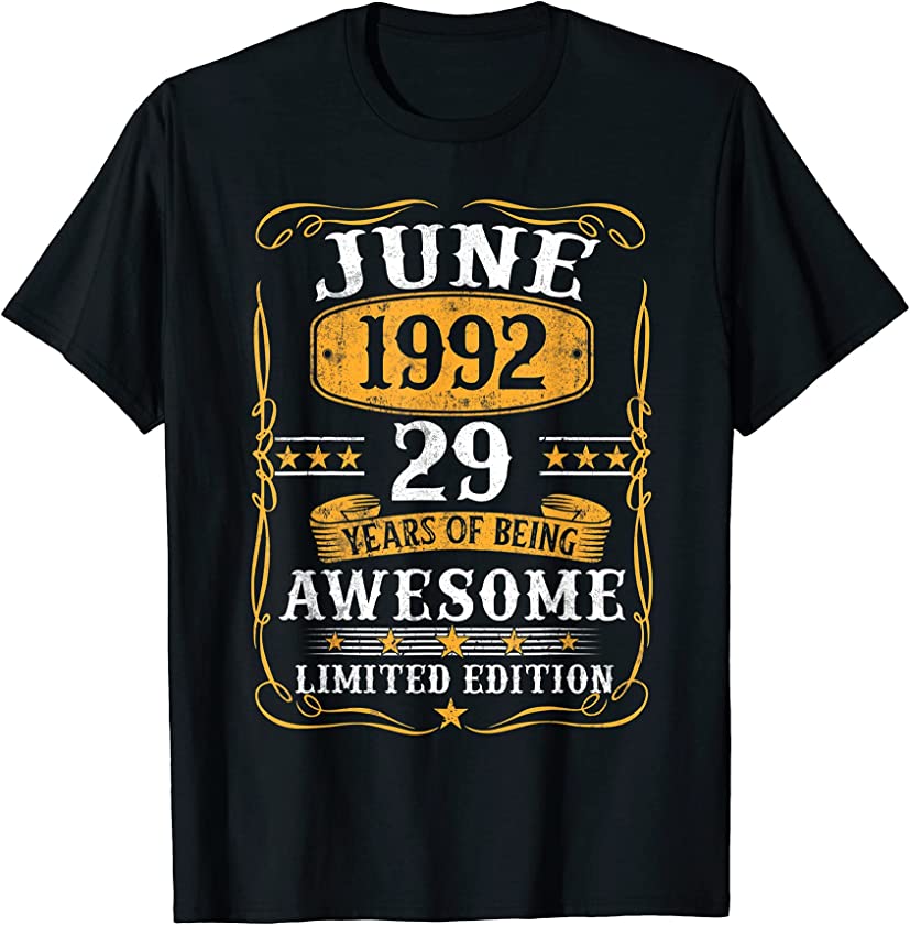 29 Years Old Gifts Vintage June 1992 29Th Birthday Gift T-Shirt