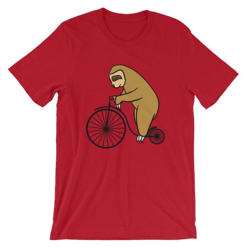 Crushtee Sloth Riding Retro Bicycle Tee | Sloth Ride Big Wheel Cute Shirt | Sloth Lover Funny Unisex T Shirt | Short Sleeve Graphic Animal t shirt Long Sleeve Hoodie