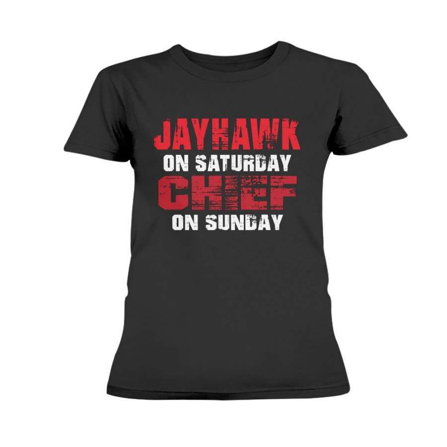 Jayhawk on Saturday Chief on Sunday Funny Gift Kansas City T-Shirt