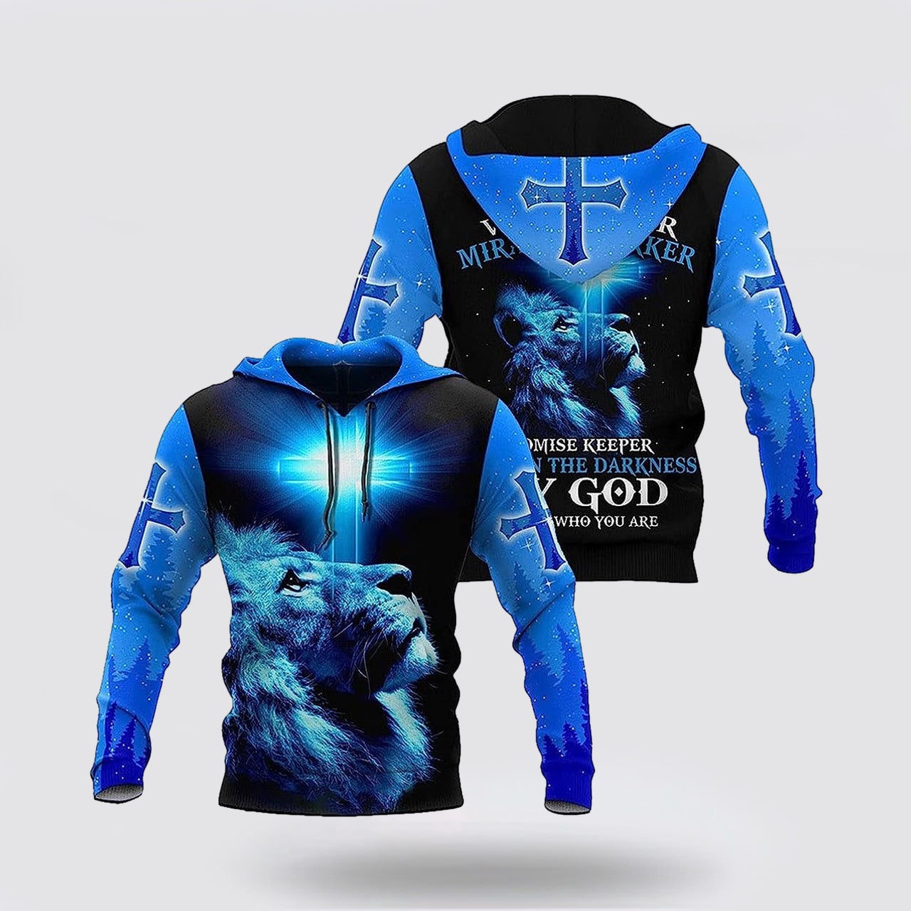 The King Lion Cross Light Blue 3D Hoodies For Women Men  Christian Apparel Hoodies