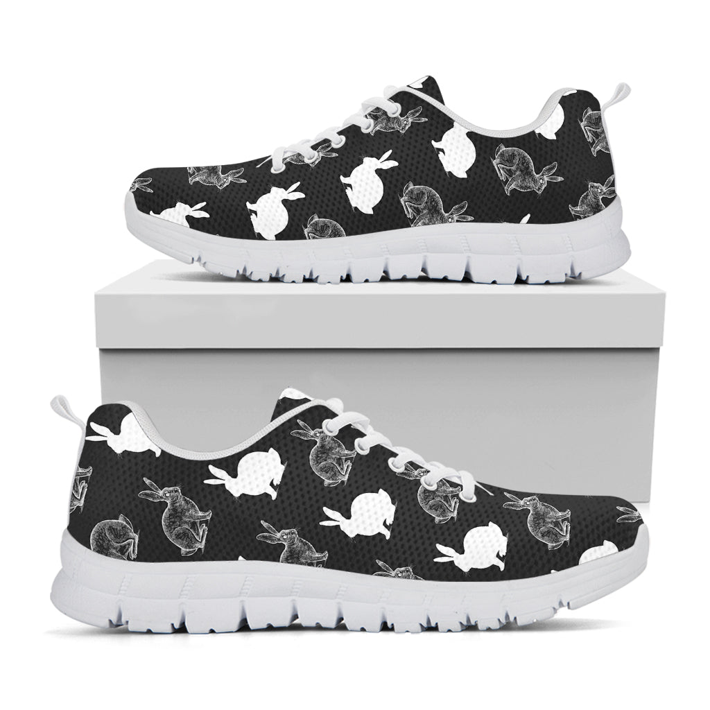 Black And White Rabbit Pattern Print White Sneakers