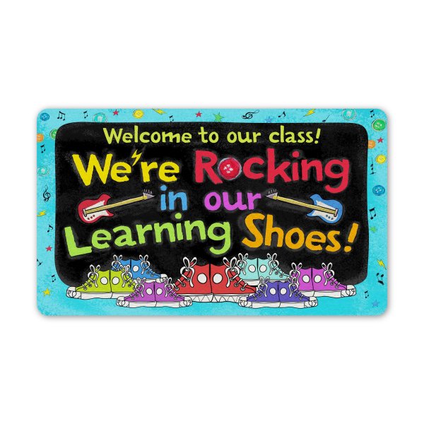 Welcome To Our Class We’Re Rocking In Our Learning Shoes All Over Printed Doormat, Classroom Decor