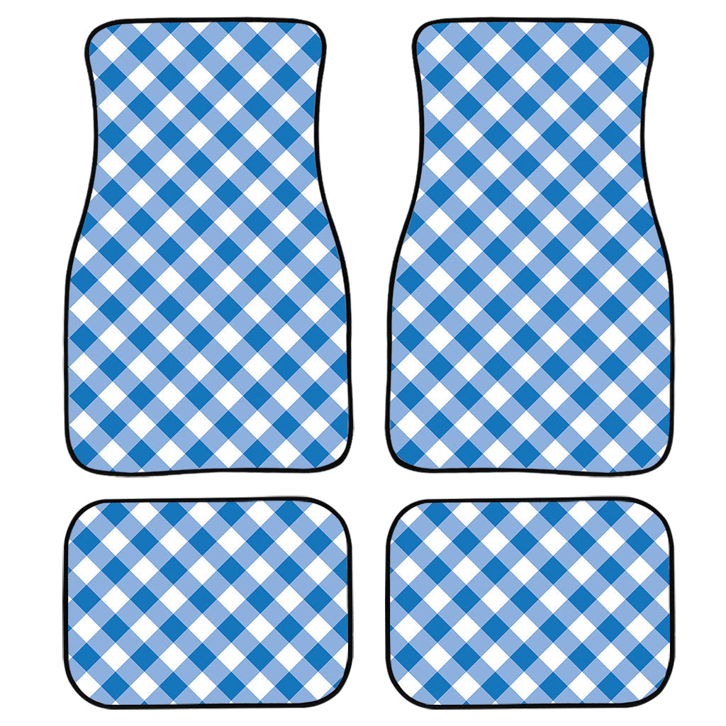 Steel Blue And White Gingham Print Front And Back Car Floor Mats, Front Car Mat