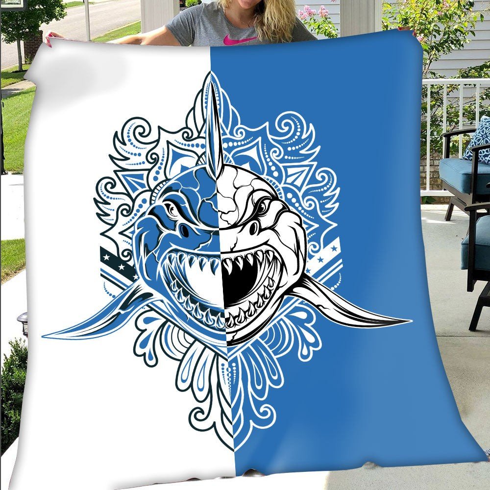 Shark Blue And White Blanket