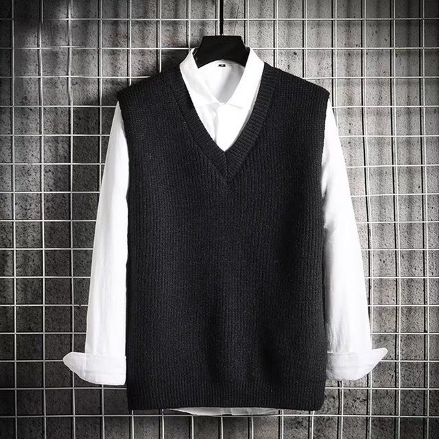 Autumn Sweater Vest V Neck Solid Color Korean Style Autumn Sweater Vest For Daily Wear Men Vest Men Sweater Cable Knitted M~2XL alx