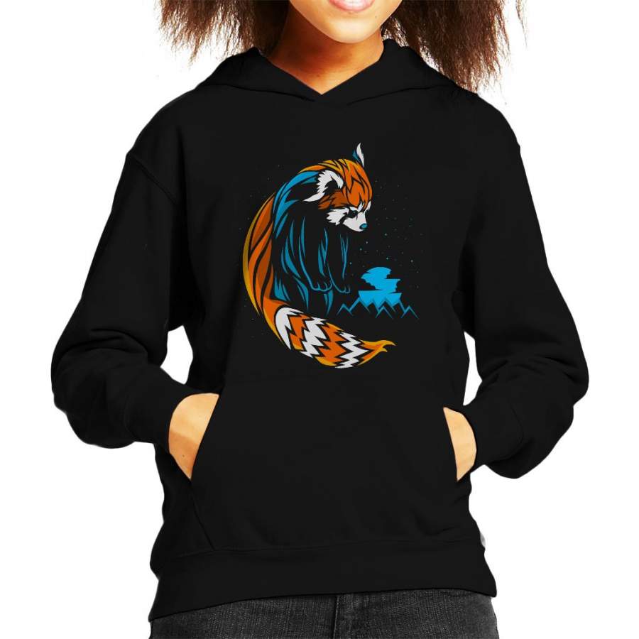 Red Panda Lines Blue Kid’s Hooded Sweatshirt