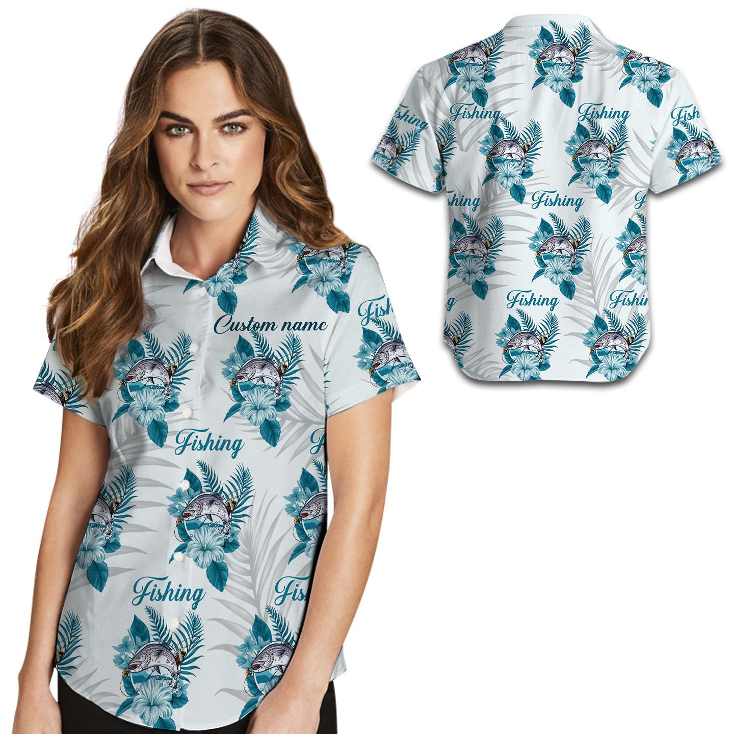 Custom Name Flower And Fish Women Hawaii Shirt For Fishing Lovers Ha34662