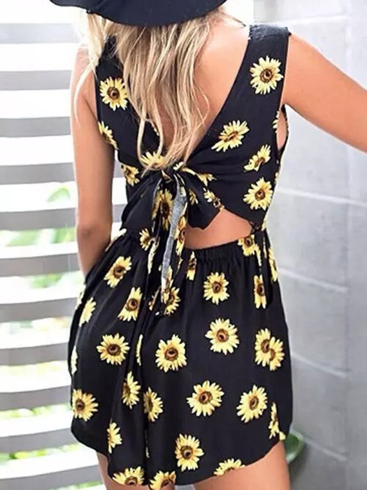 Sunflower Open Back Tie Mini Dress Vestidos Elegantes Para Mujer Dresses For Women 2022 Robe Femme Vestidos De Fiesta Summer alx