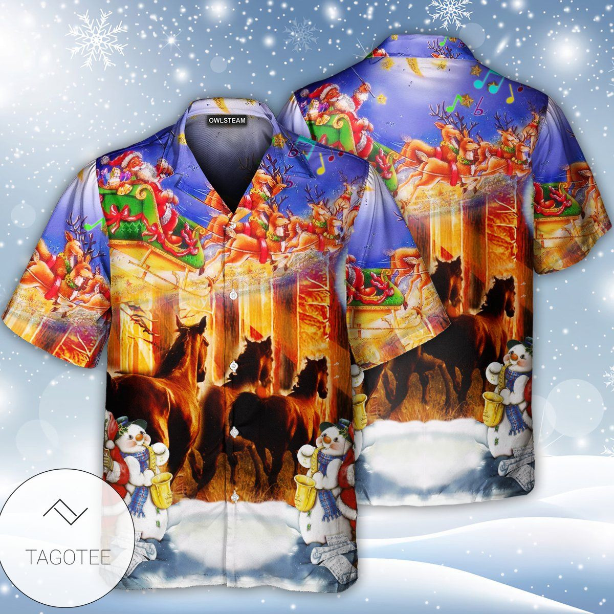 Christmas Hawaii Santa Claus Horse Button Up Shirt For Men Ha3777