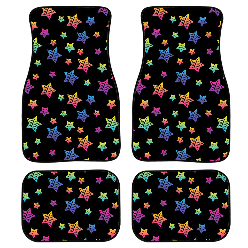 Rainbow Stars Pattern Print Front And Back Car Floor Mats, Front Car Mat