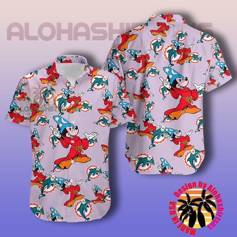 Mickey Mouse In Wizard Miami Dolphins Nfl Light Pink Hawaiian Shirt