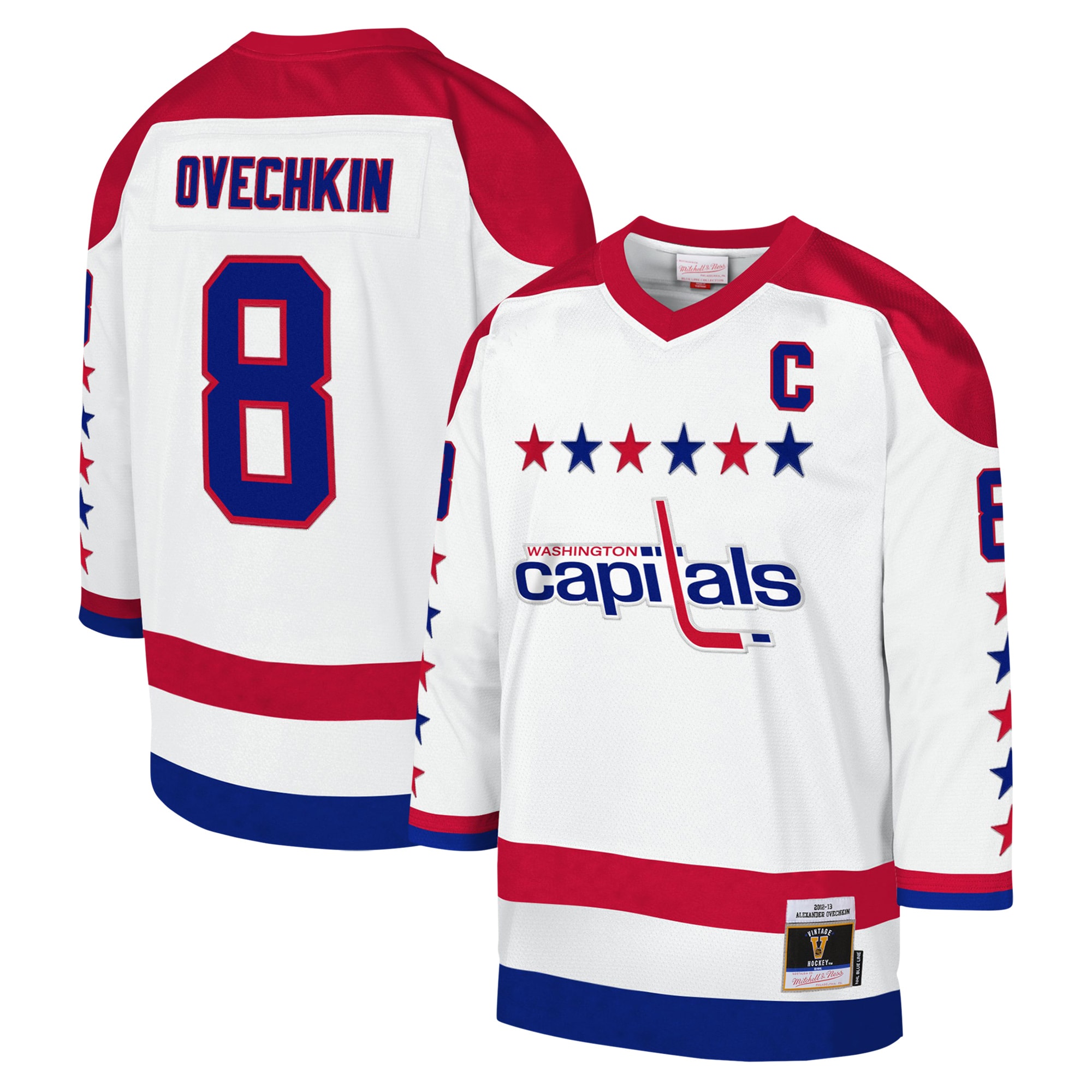 Alexander Ovechkin Washington Capitals Mitchell & Ness Youth 2012-13 Blue Line Captain Patch Player Jersey – White