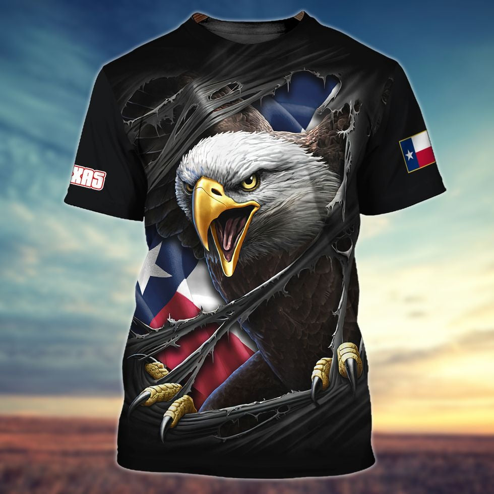 Texan Eagle T Shirt, Texas Eagle Black 3D All Over Print Shirt