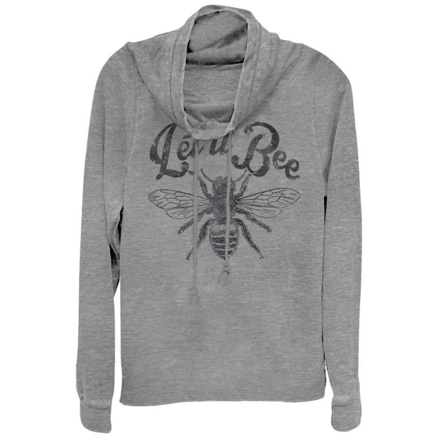 CHIN UP Junior’s Let It Bee  Cowl Neck Sweatshirt Gray Heather