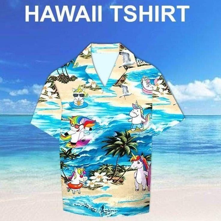 Unicorn Surfing Summer Vibe Tropical Aloha Hawaiian Shirt Colorful Short Sleeve Summer Beach Casual Shirt For Men And Women