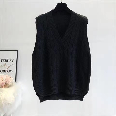 Women Twist Pullover Sweater Vest 2021 Autumn Winter New Loose Net Black Beige V-neck Waistcoat Korean Ladies Wool Knitted Vest alx